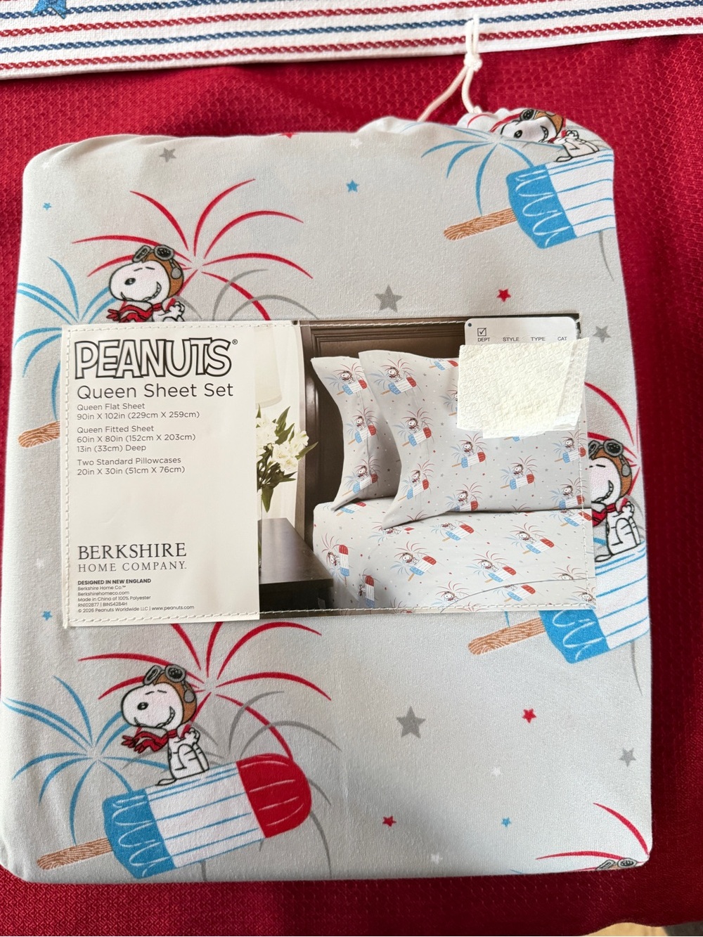 New Peanuts Snoopy Queen Sheet Set Berkshire Fireworks Popsicle July 4th USA
